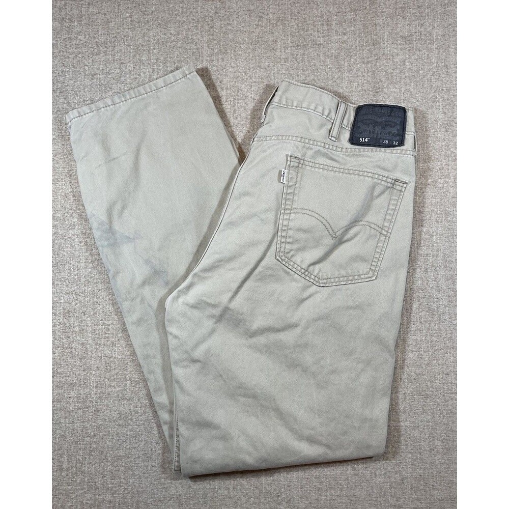 Levi’s 514 Jeans Men’s Size 38x32 Khaki Beige Tan Denim Pants *Stains*